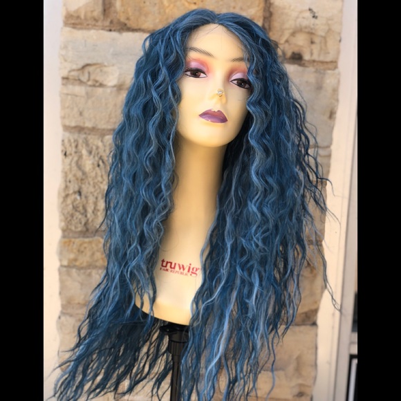 Blue Long Curly Soft Swisslace Lacefront wig - Picture 11 of 16